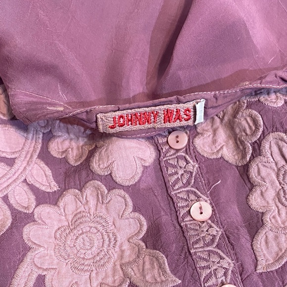Johnny Was Allie Sheer Georgette Mauve Floral Embroidered Blouse - Picture 3 of 12
